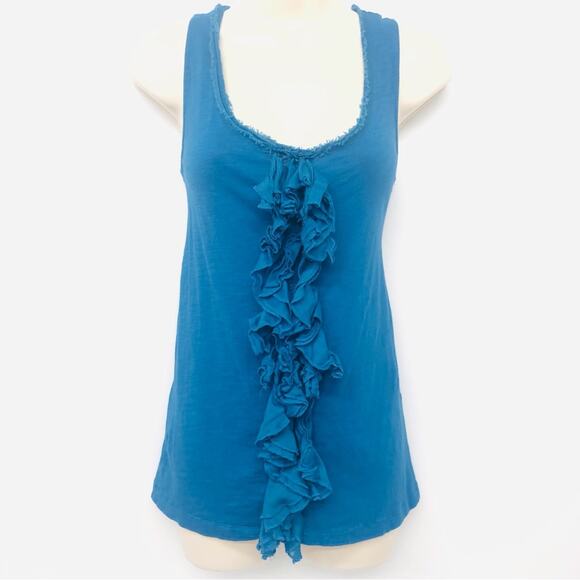 Ann Taylor Loft Teal Blue Textured Ruffled Front Tank Top Wide Scoop Neck - Picture 4 of 16